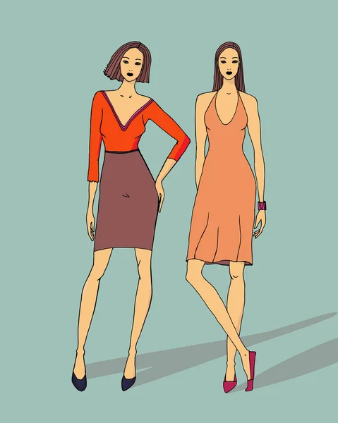 Illustrazione Moda Belle Ragazze — Vettoriale Stock