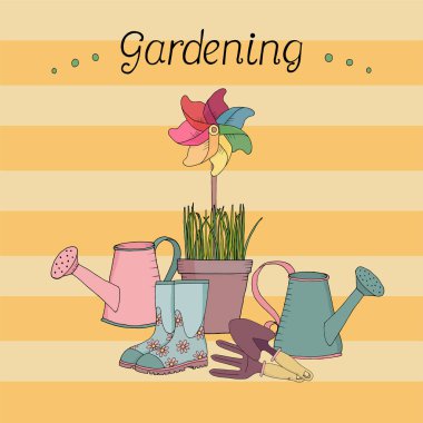 ayarla fırıldak, sulama tenekeleri, Bahçe aletleri, saksıyı vektör