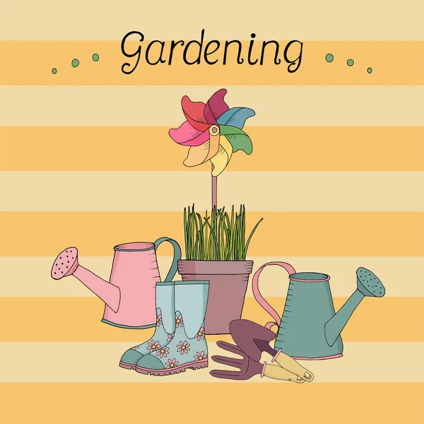 ayarla fırıldak, sulama tenekeleri, Bahçe aletleri, saksıyı vektör