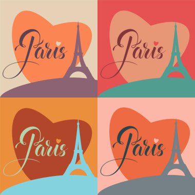 Kare arkaplan düz vektör illüstrasyonunda Paris karşılama metni çeşitli renkler 