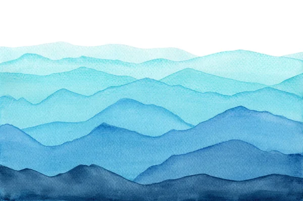 Abstract Indigo Light Blue Watercolor Waves Mountains White Background — 스톡 사진