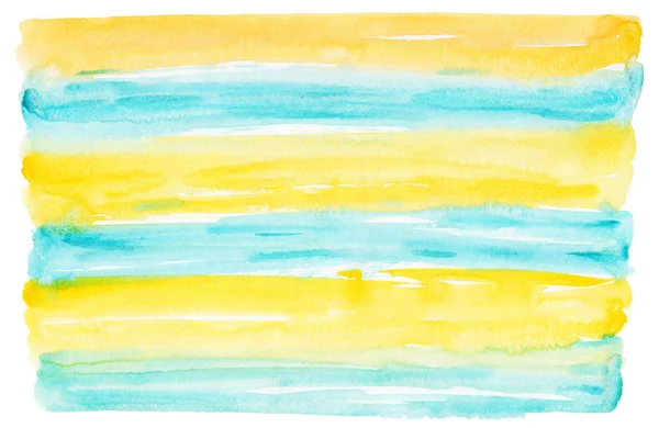 Abstract Watercolor Striped Background Horizontal Blue Yellow Stripes — 스톡 사진