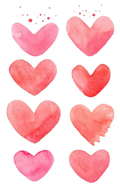 Conjunto Acuarela Dibujado Mano Rojo Valentines Corazones Aislados Sobre Fondo —  Fotos de Stock