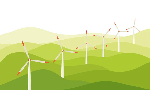 Turbine Eoliche Forniscono Energia Verde Campi Verdi Concetto Illustrazione Vettoriale — Vettoriale Stock