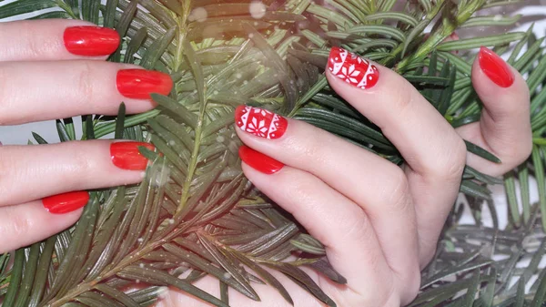 Kerstmis nagel kunst manicure. — Stockfoto