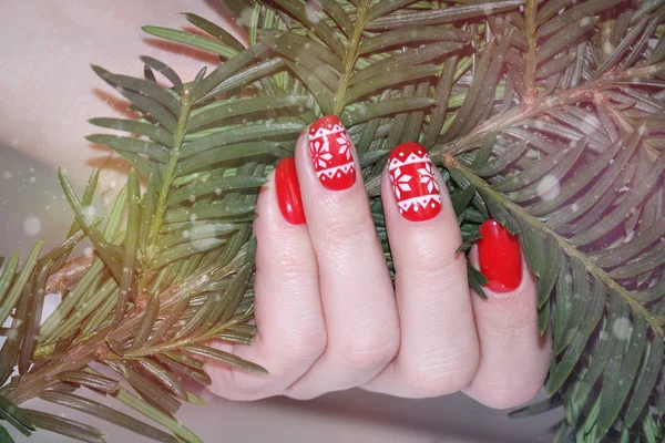 Christmas Nail art manicure. — Stock Photo, Image