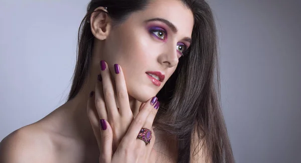 Belle Femme Mode Avec Maquillage Nailart Portrait Belle Fille Sexy — Photo