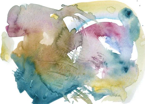 Экспрессивное многоцветное пятнышко акварели, выделенное на белом фоне . — стоковое фото