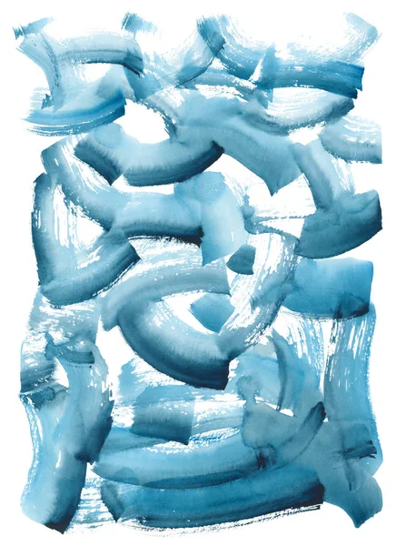 Indigo aquarel abstracte streken met een penseel met verschillende verzadiging — Stockfoto