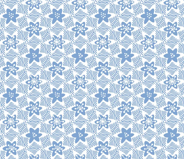 Patrón azul japonés de líneas y flores de sakura — Vector de stock