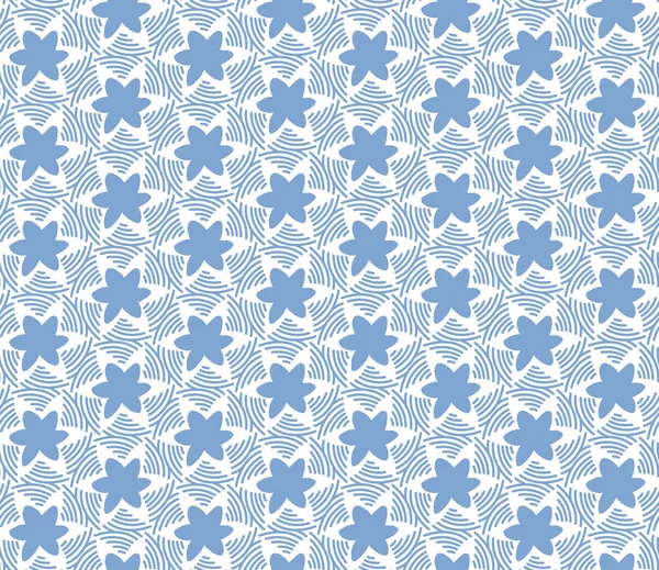 Patrón azul japonés de líneas y flores de sakura — Vector de stock