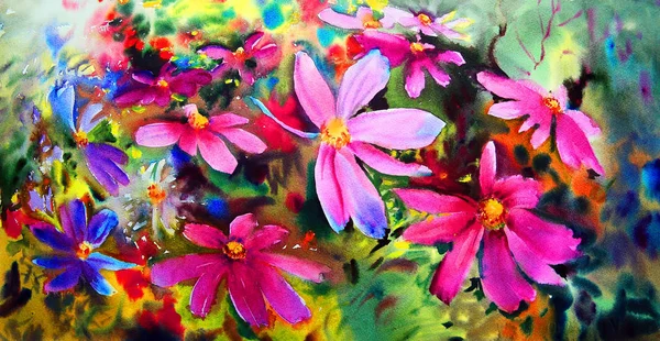 Akvarell festmény a szép virágok. — Stock Fotó