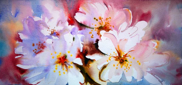 Ακουαρέλα ζωγραφική από τα όμορφα λουλούδια — Φωτογραφία Αρχείου