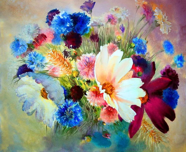 Watercolor painting of the beautiful flowers. — Stock Photo, Image