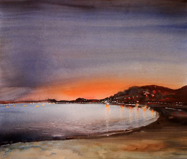 Aquarelle paysage peinture — Photo