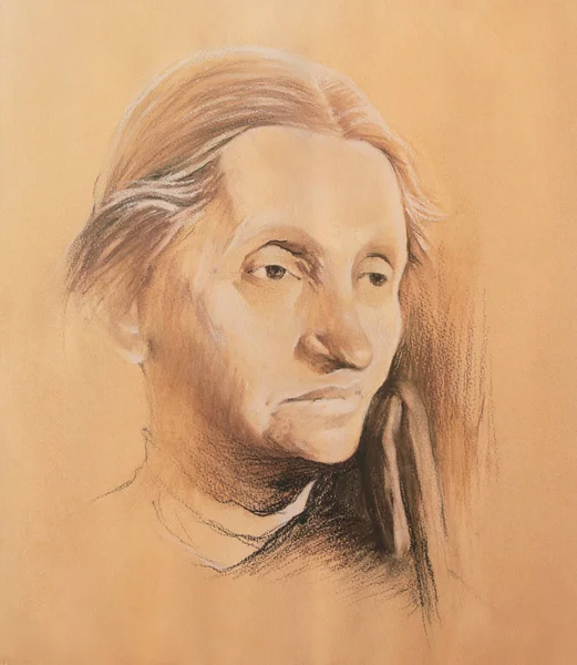 Pastel portrait of the old woman. — Stock Photo, Image