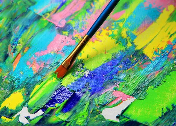 Closeup background of brush and palette. — Stock Photo, Image