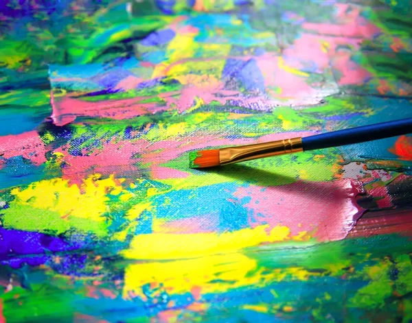 Closeup background of brush and palette. — Stock Photo, Image