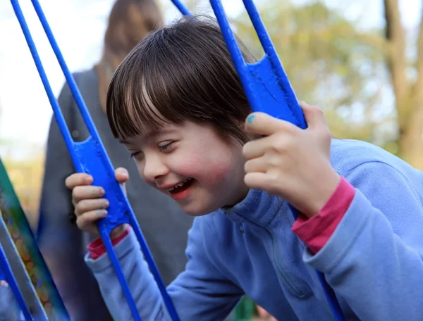 Portrait Little Girl Riding Swing — Stock Photo, Image