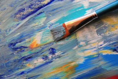 Fırça ve palet closeup arka plan.