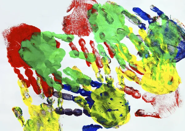 Pintura com crianças coloridas impressões de mão — Fotografia de Stock