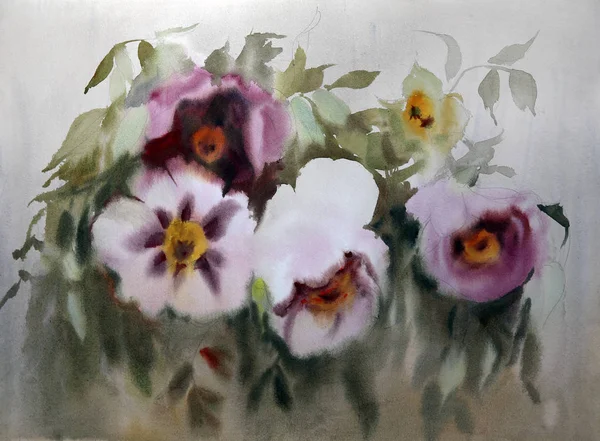 Watercolor Paining Beautiful Pionies Flowers — Stock Photo, Image