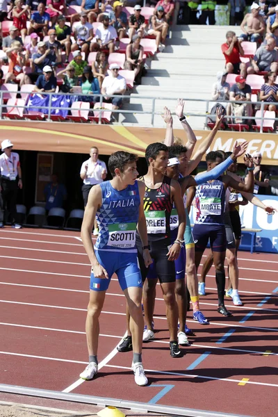 坦佩雷 7月15日 伯父斯科蒂赢得4X400 米接力在国际田联世界 U20 锦标赛2018年7月在芬兰坦佩雷第十五 — 图库照片