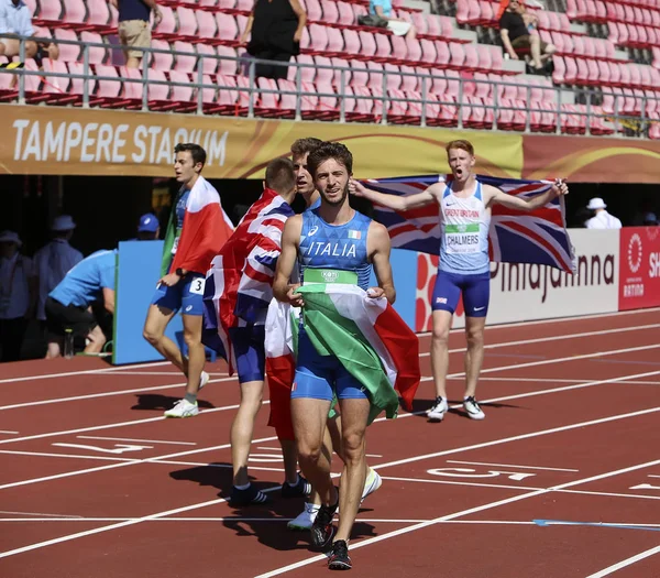 Tampere Finlandia Lipca Andrea Romani Zdobywa Sztafetę 4X400 Metrów Sztafecie — Zdjęcie stockowe