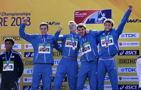 Tampere Finland July Italy Relay Team Win 4X400 Meters Relay — Stock Photo, Image