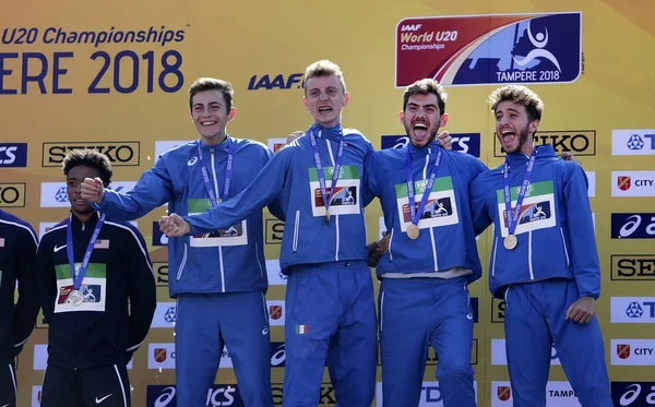 Tammerfors Finland Juli Italiens Stafettlag Vinner 4X400 Meter Iaaf World — Stockfoto