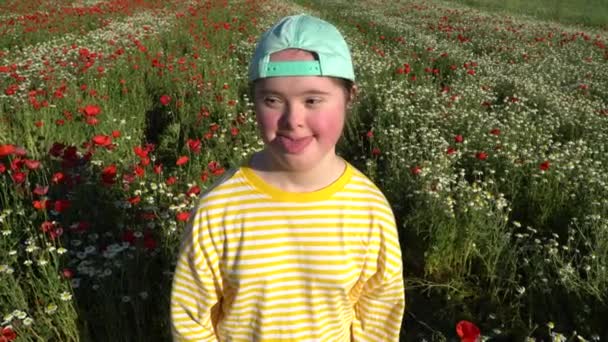 Girl on background of the flowers field — Stock Video