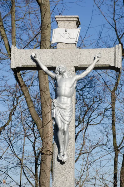 Standbeeld Van Christus Gekruisigd Stone Cross — Stockfoto