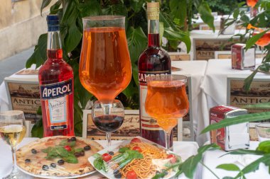 Rome Italy    -30 September 2019:  Table of Italian aperitifs and foo clipart