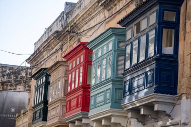 Rabat Malta- 7 February 2020:  Row of traditional Maltese house balconies