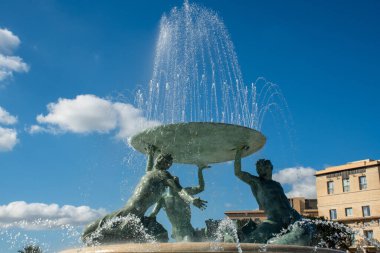 Valleta Malta- 8 February 2020:  Triton's fountain at the Entrance of Valletta Malta