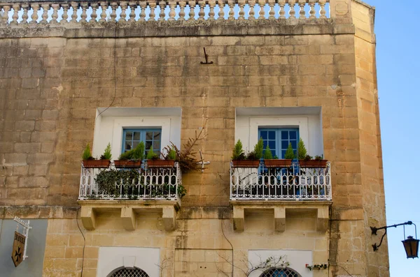 Twee Traditionele Balkons Mdina Malta — Stockfoto