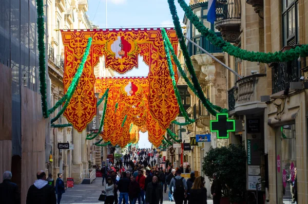 Valleta Malta Febrero 2020 Multitud Calle Para Fiesta Religiosa Del —  Fotos de Stock