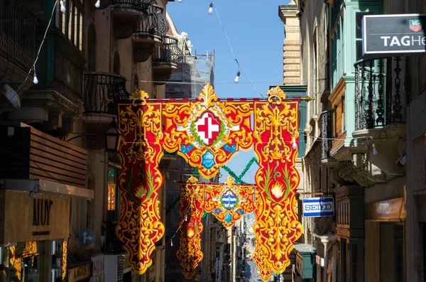 Valleta Malta Febrero 2020 Bright Banners Religious Feast Paul Shipwreck —  Fotos de Stock