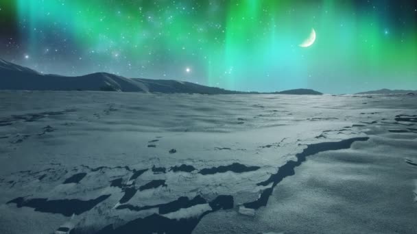 Northern Lights Sobre Icy Plain — Vídeo de Stock