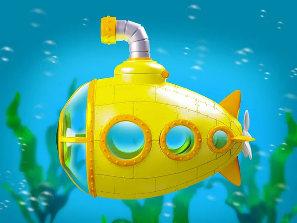 Cartoon yellow submarine under water — Stock Photo, Image