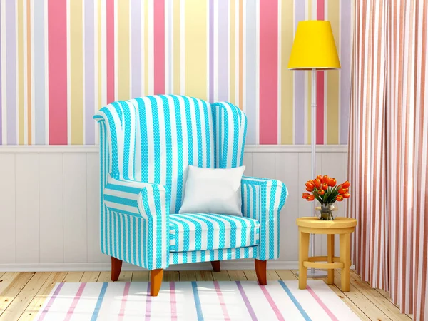Armchair in striped cream interior — Stock Photo, Image