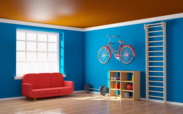 Home gym with bicycle — Stock Photo, Image