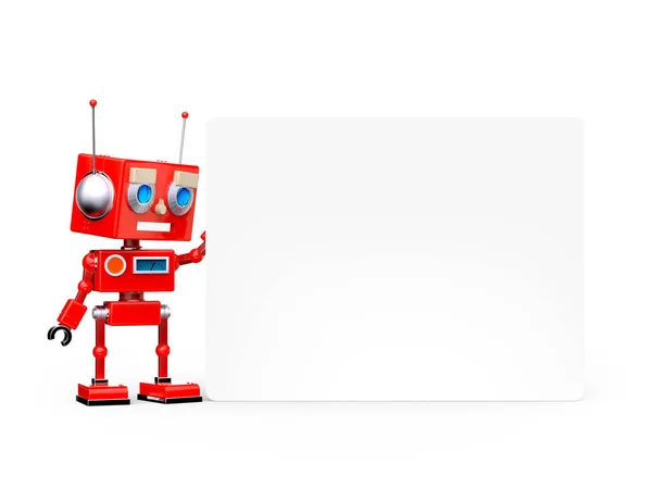Robot retro rojo con tablero en blanco —  Fotos de Stock