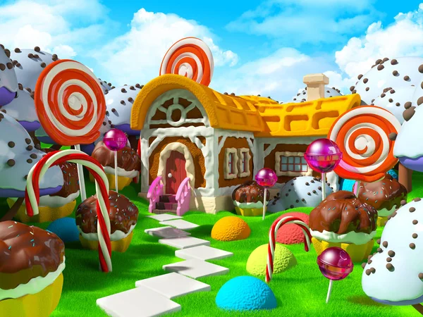 candy land with fantasy house