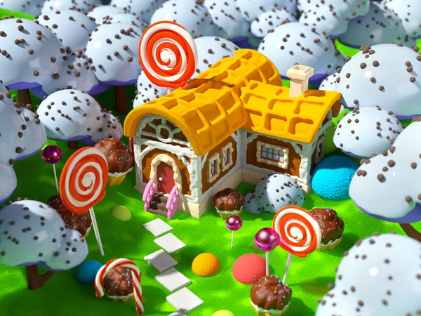candy land with fantasy house