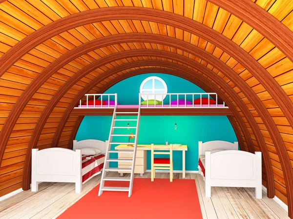 Child room on round attic — Stok fotoğraf