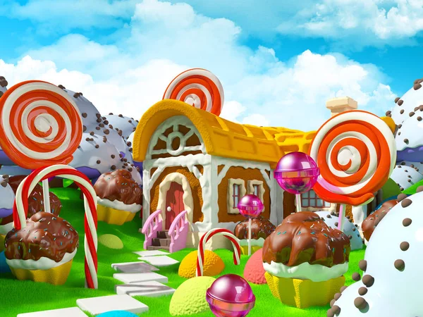 candy land with fantasy house