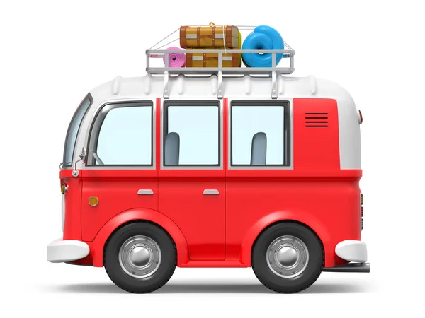 Van retro cartoon with suitcases side — 스톡 사진