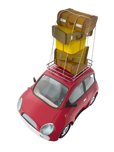 Kis aranyos autó bőröndökkel — Stock Fotó