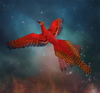 Phoenix flies through the sky clipart